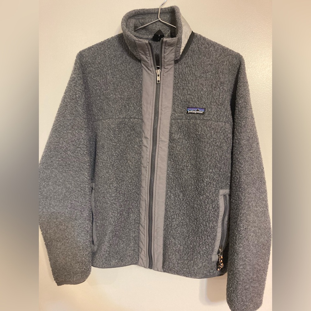 Kids Patagonia Full Zip Fleece Jacket, Gray Size 14